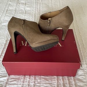 Merona bootie heels in taupe brown.